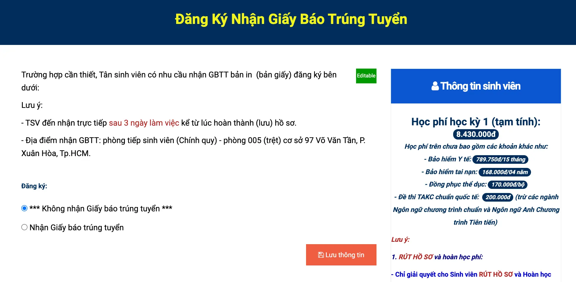 Hướng dẫn đăng ký nhập học trực
tuyến