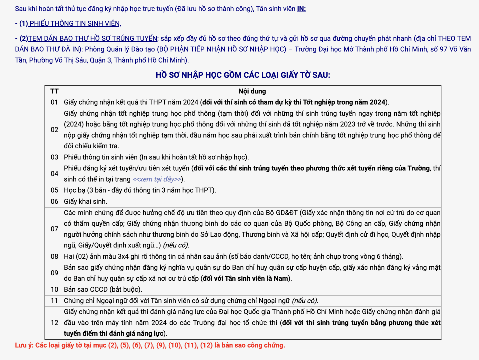 giấy tờ nhập học