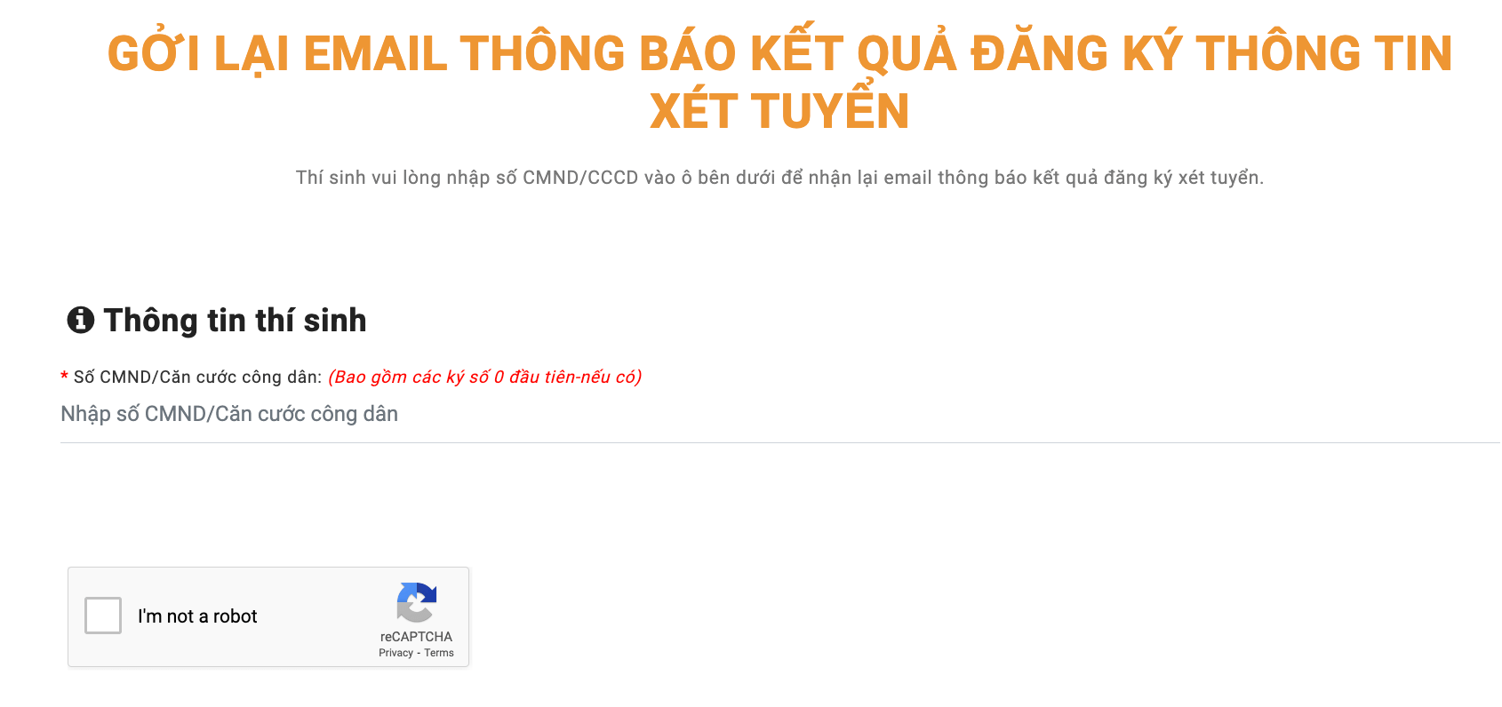 Gửi lại mail đăng ký xét tuyển học bạ